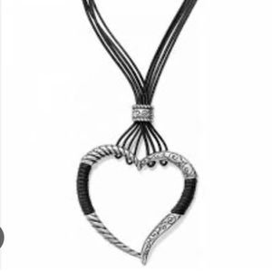Brighton Heritage Large Scroll Heart Silver Pendant Black Cord Necklace